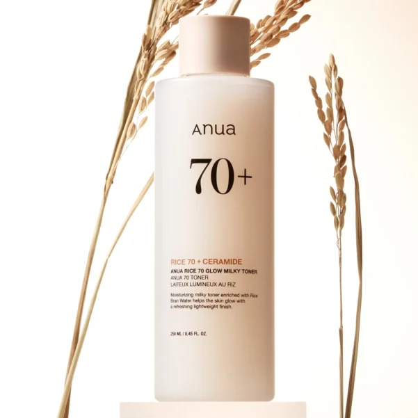 Anua Rice 70% Glow Milky Toner – ৭০% চালের নির্যাসযুক্ত কোরিয়ান স্কিনকেয়ার টোনার, ২৫০ml বোতল, ত্বক উজ্জ্বল ও হাইড্রেট রাখতে সহায়ক।