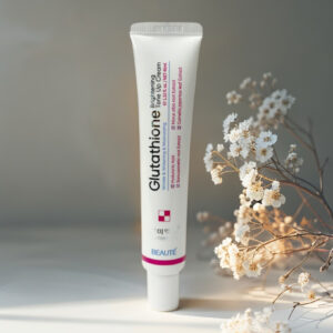 “Beaute Melasma‑X Glutathione Brightening Tone‑Up Cream 45 মি.লি.: সাদা টিউব ও সাদা বাক্সে গোলাপি এবং লাল রঙের টেক্সট ও লোগো, ত্বক উজ্জ্বলতা, মেলাসমা ও দাগ হ্রাসে সহায়ক।”